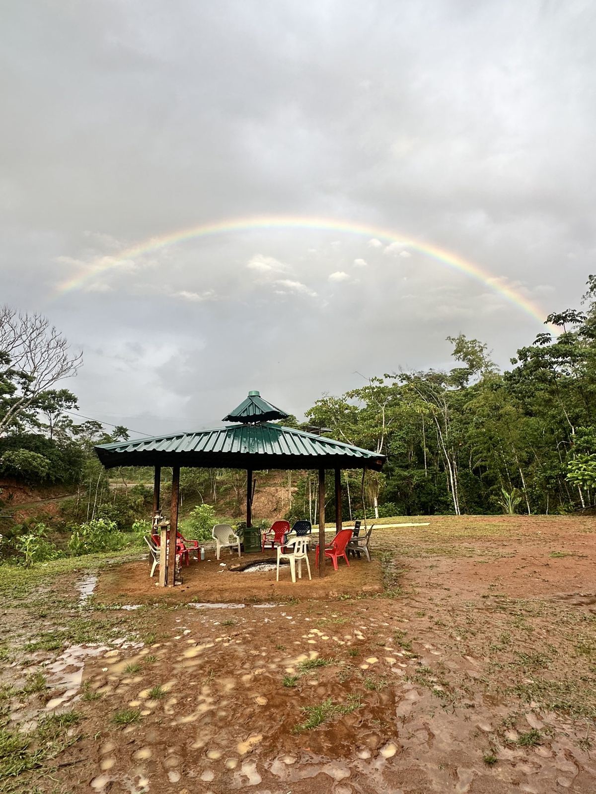 A rainbow over the ceremony hut