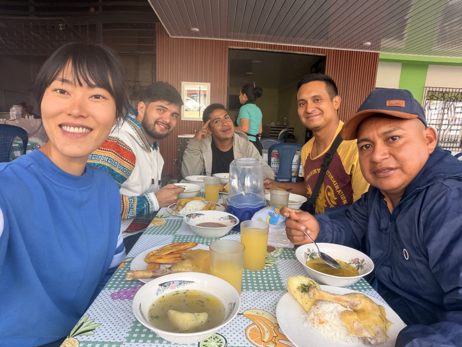 Lunch together at a long table